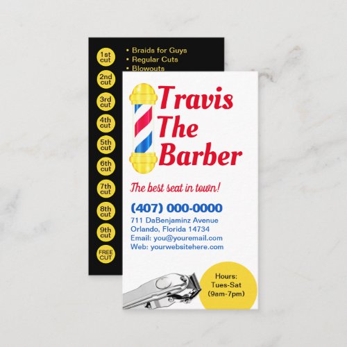 Barbershop Loyalty Card Barber pole and clippers