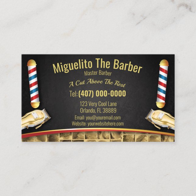 Barbershop Loyalty Card (Barber pole and clippers) (Front)