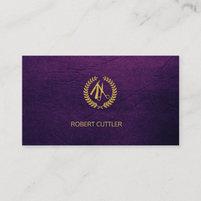 Barbershop luxury purple logo appointment template card (Front)