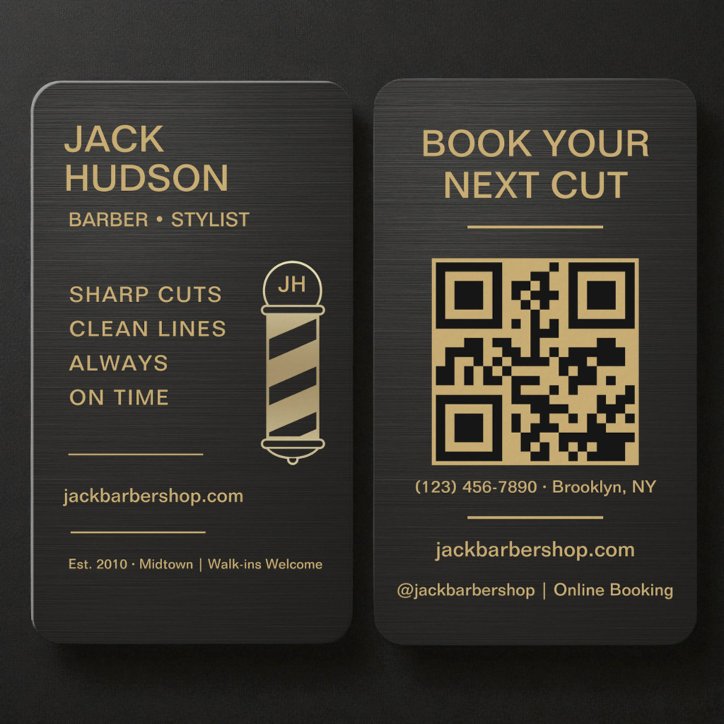 Barbershop Metallic Black Gold Barber Haircut Business Card