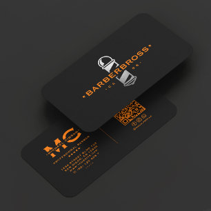Barbershop Minimal Barber Pole Black Orange  Business Card