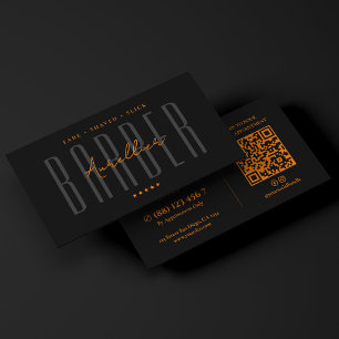 Barbershop Minimal Mobile Barber Black Orange Business Card
