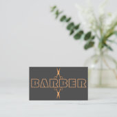 Barbershop modern copper logo script grey business card (Standing Front)