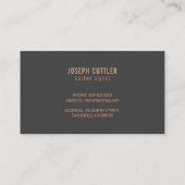 Barbershop modern copper logo script grey business card (Back)