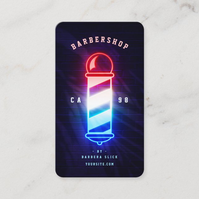 Barbershop Modern Neon Barber's Pole Barber Business Card