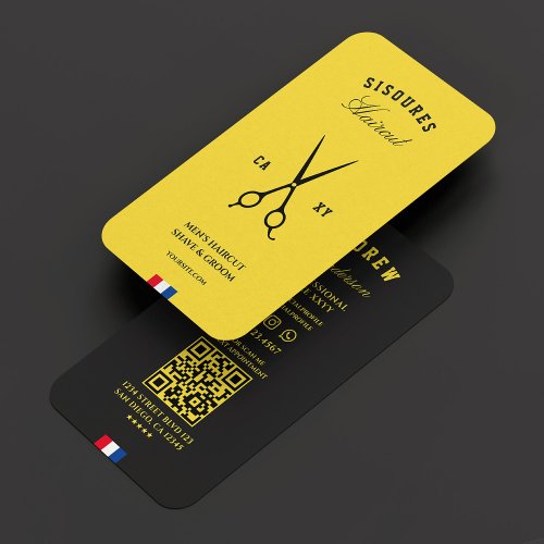 Barbershop Modern Scissors Yellow Red Blue White Business Card