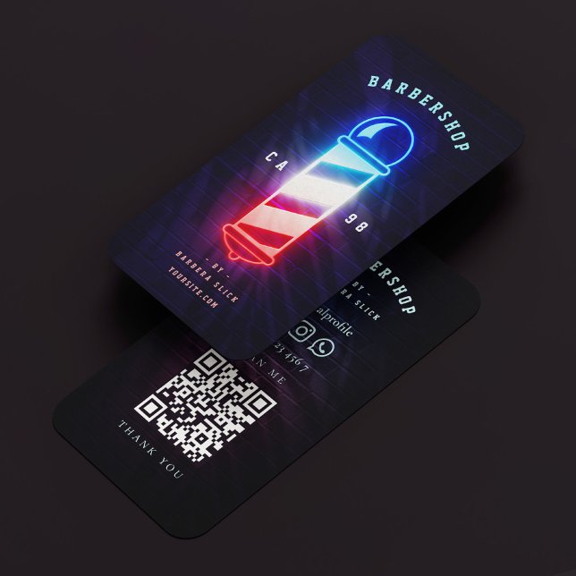 Barbershop Neon Barber's Pole Modern Barber Business Card (Barbershop Neon Barber's Pole Modern Barber Business Card
)