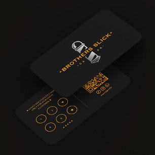 Barbershop Orange Barber Pole Loyalty Black Business Card