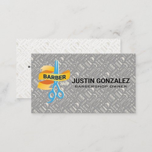 Barbershop Pattern  Barber Scissors Logo Business Card