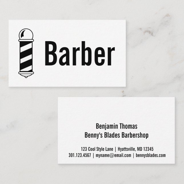Barbershop Pole Black and White Barber Business Card (Front/Back)
