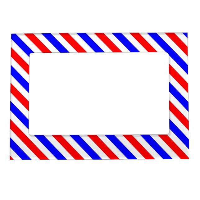 Barbershop Pole Red White Blue Stripes Magnetic Picture Frame (Front)