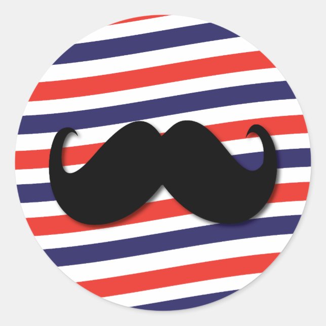 Barbershop pole stripe mustache classic round sticker (Front)