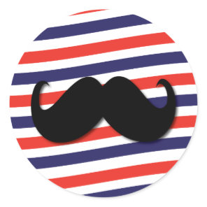 Barbershop pole stripe mustache classic round sticker