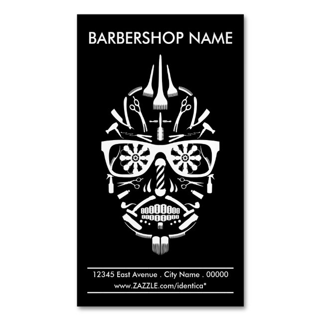 barbershop punk calavera magnetic business card (Front Vertical)