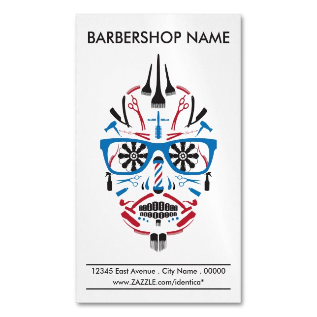 barbershop punk skull magnetic business card (Front Vertical)