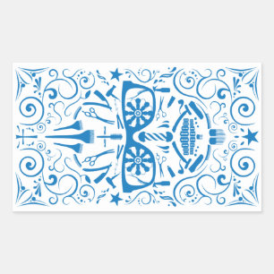 barbershop punk skull rectangular sticker