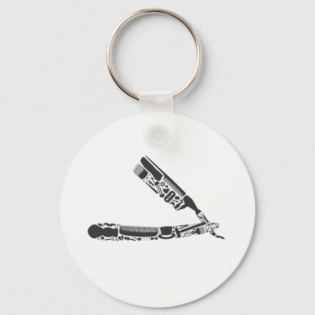 barbershop razor icons keychain (Front)