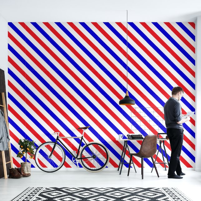 Barbershop Red, White and Blue Stripe Pole Wallpaper (Living Room)