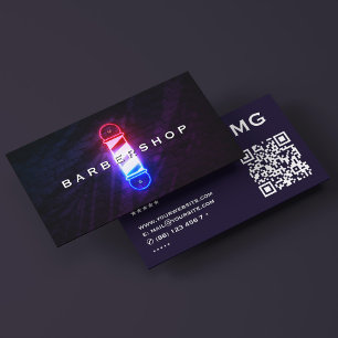 Barbershop Retro Barber Pole Red White Blue Glow Business Card