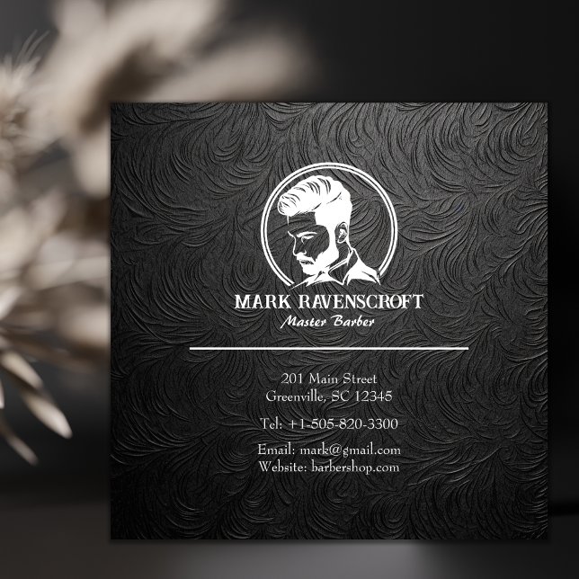 Barbershop Salon Logo Black Professional Barber Square Business Card (Creator Uploaded)