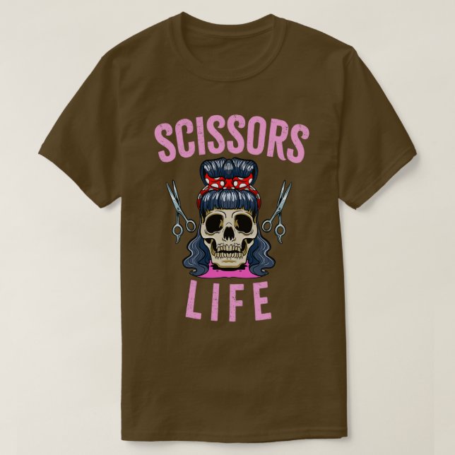 Barbershop Scissor Life Hairdresser Skull Barber T-Shirt (Design Front)
