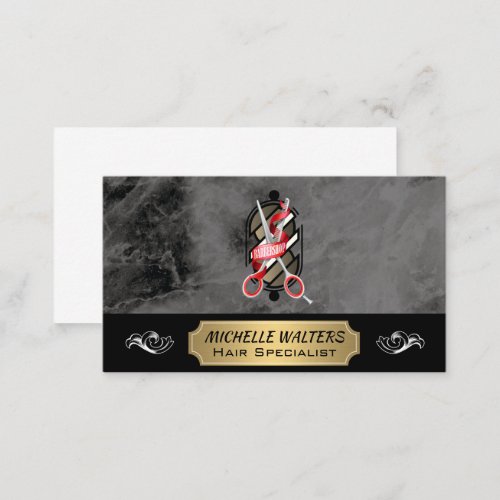 Barbershop Scissors  Barber Pole Logo Business Card