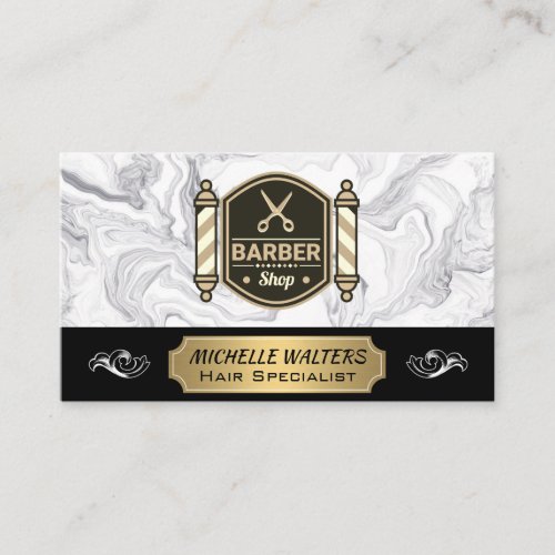 Barbershop Scissors  Barber Pole  Marble Business Card