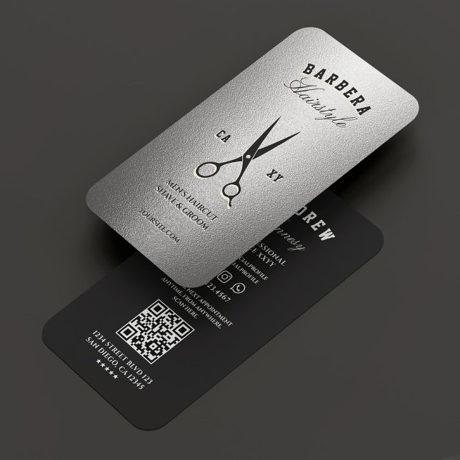 Barbershop Scissors Black Silver Modern Barber Business Card (Barbershop Scissors Black Silver Modern Barber Business Card
)