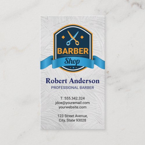 Barbershop  Scissors Ribbon Badge  Texture Business Card