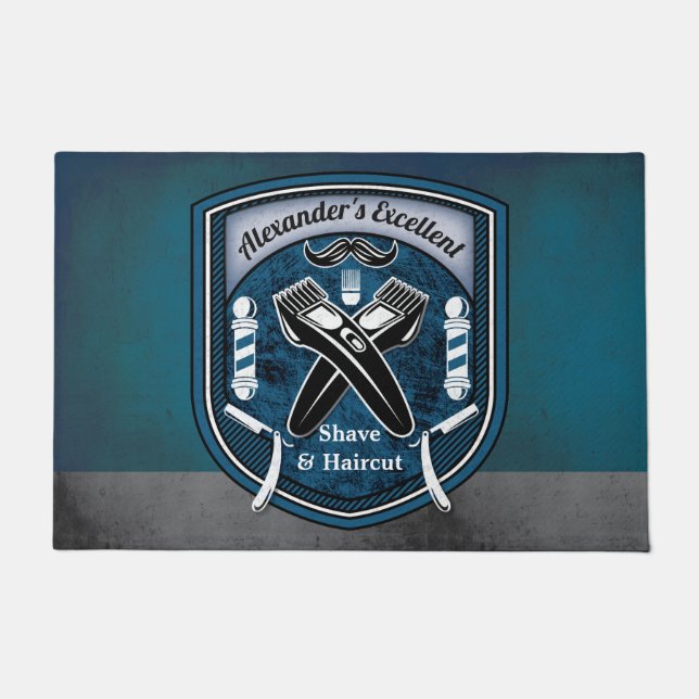 Barbershop Shave & Haircut Entrance Door Mat (Front)