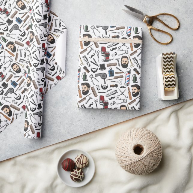 Barbershop Shave Man Haircut Barber Pole Gift Wrapping Paper (Crafts)
