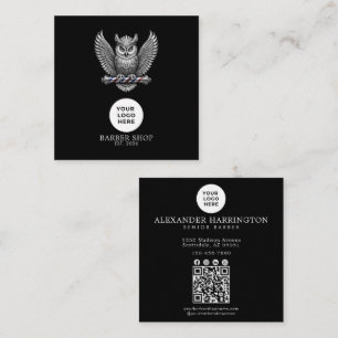 Barbershop Silver Owl Professional Logo Qr Code Square Business Card