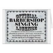 Barbershop Singing License (Front Horizontal)