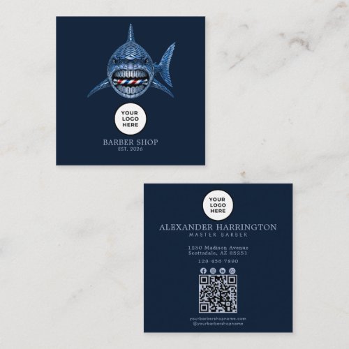 Barbershop Steel Shark Professional Qr Code Square Business Card