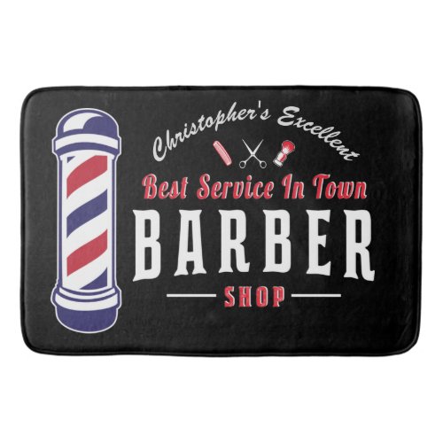 Barbershop Stylist Barber Black Monogram Bath Mat