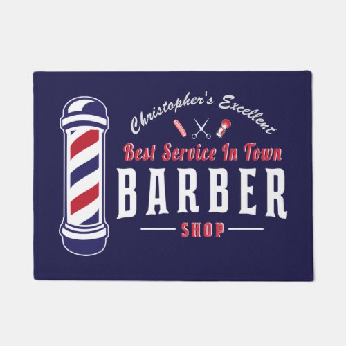 Barbershop Stylist Barber Blue Monogram Door Mat