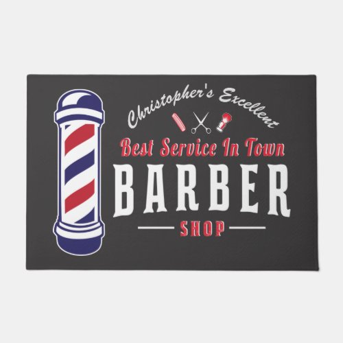 Barbershop Stylist Barber Gray Monogram Door Mat