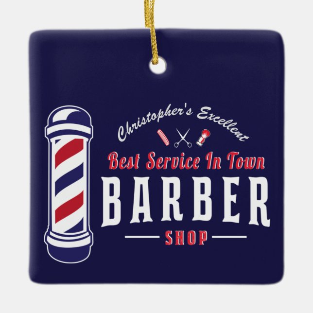 Barbershop Stylist Best Service Barber Monogram Ceramic Ornament (Front)
