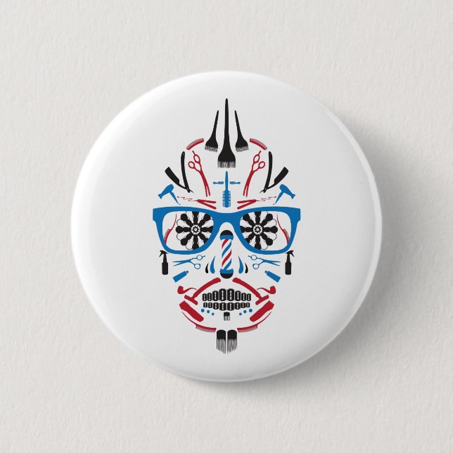 barbershop sugar skull button (Front)