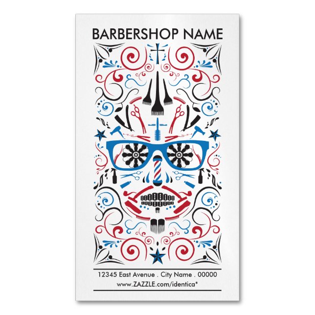 barbershop sugar skull magnetic business card (Front Vertical)