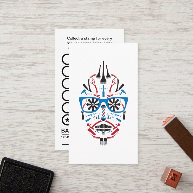 barbershop sugar skull stamp card (Front/Back In Situ)