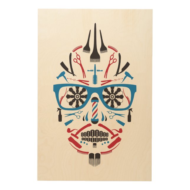 barbershop sugar skull wood art (Front)