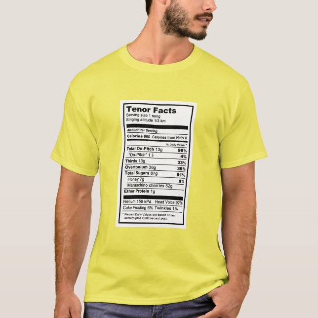 Barbershop Tenor Nutritional Label T-Shirt (Front)