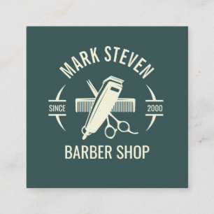 Barbershop Vintage Grey Hair stylish Square Business Card
