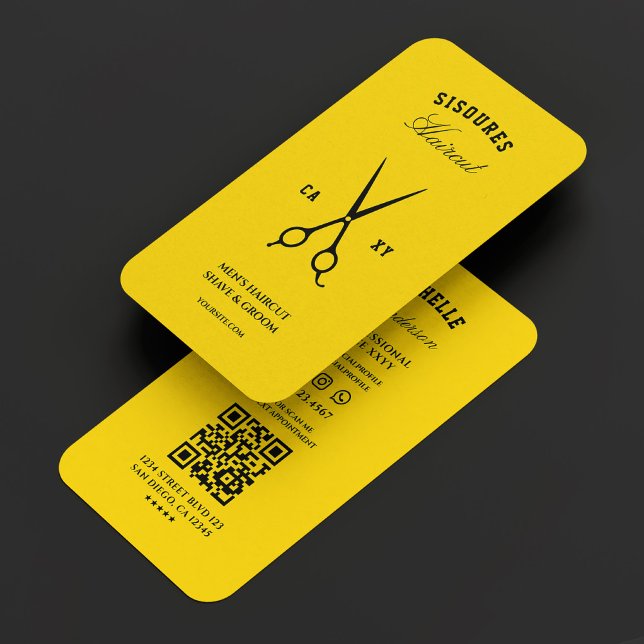Barbershop Yellow Black Scissors Modern Barber Business Card (Barbershop Yellow Black Scissors Modern Barber Business Card
)