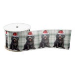 Barbet Black Dog Holiday Plaid Funny Christmas Satin Ribbon