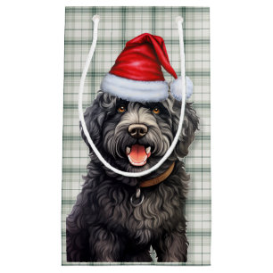 Barbet Dog Holiday Green Plaid Christmas Small Gift Bag