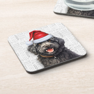 Barbet Dog Woof Word Art Holiday Beverage Coaster