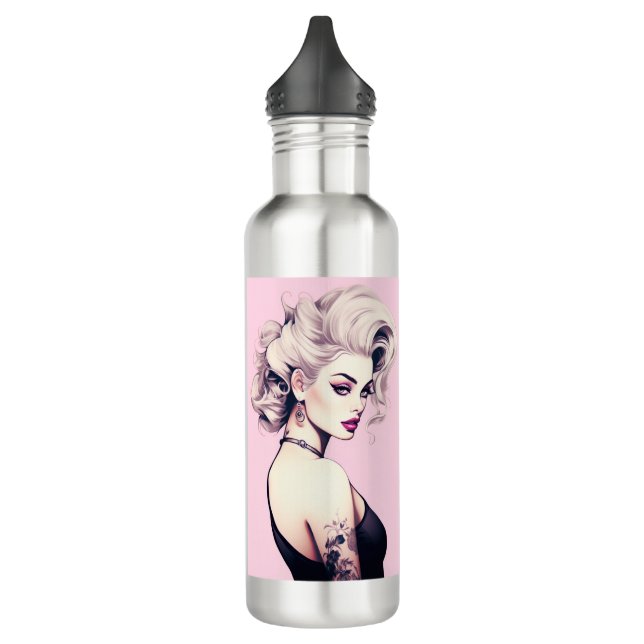 Barbie-Inspired Pin-Up Stainless Steel Water Bottle (Left)