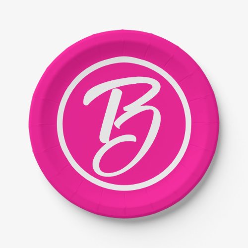 Barbiecore Calligraphy Monogram Letter Hot Pink Paper Plates